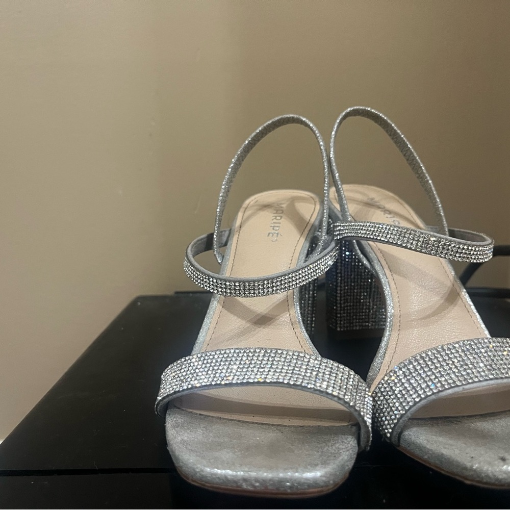 Maripe Silver Heels with Rhinestone Embellishments